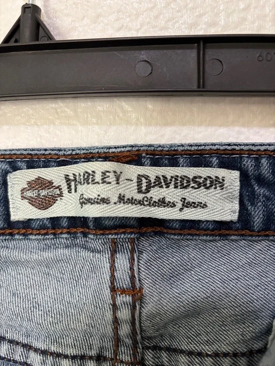 Harley-Davidson VTG Jeans Bootcut Women 14 Black Leather Patch 5 Pocket Zip fly - Picture 3 of 16